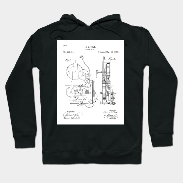 Alarm Clock Patent - Clockmaker Chronometer Art - White Hoodie by patentpress